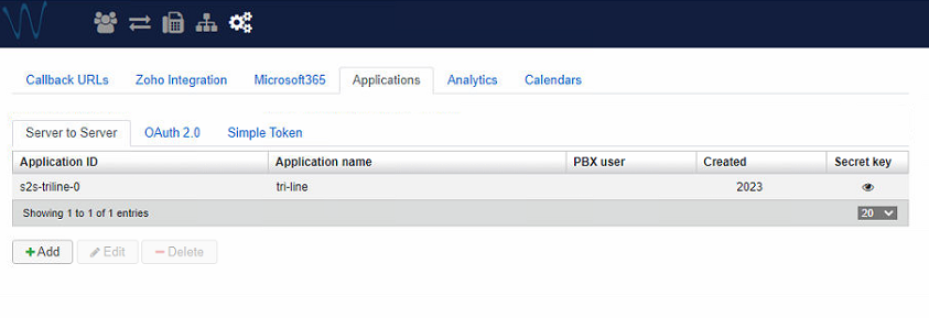 Server to Server screen